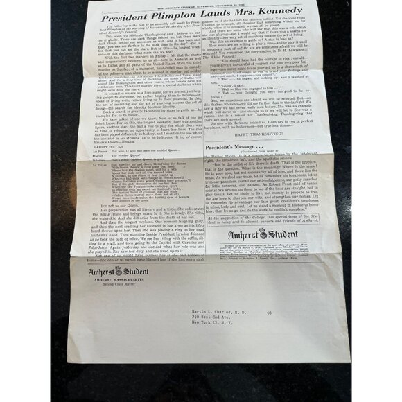 Vtg Amherst College The Amherst Student Newspaper November 23, 1963 VOL. XCIII - Picture 4 of 7